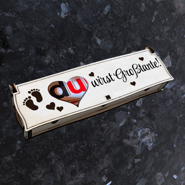 Du wirst Großtante! | Gravur auf Holz Geschenkbox mit Schokoriegel | Neues Design
