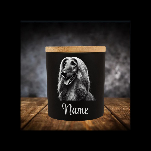 Afghanischer Windhund Leckerliglas Kerzenglas Matt Schwarz Gravur Hund mit Name Personalisiert