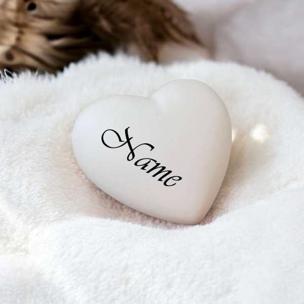 Massives Deko Herz aus Keramik Weiß Aufschrift Wunschname