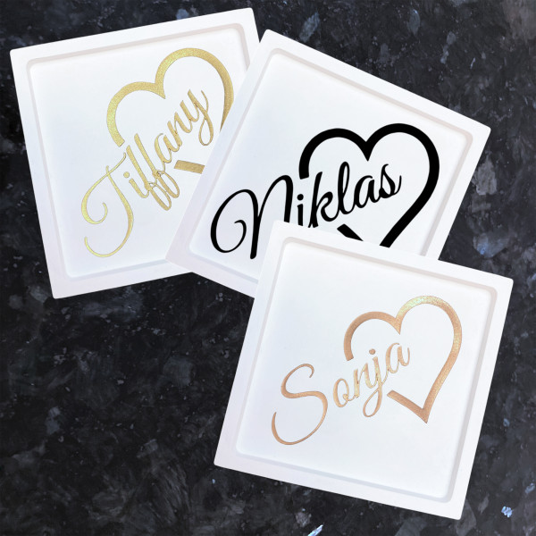 Eleganter Untersetzer aus Keramik Weiß Quadratisch Personalisiert