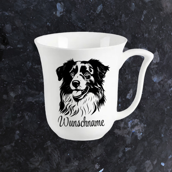 Australian Shepherd Hund Kaffeebecher Weiß 320ml mit Name Personalisiert