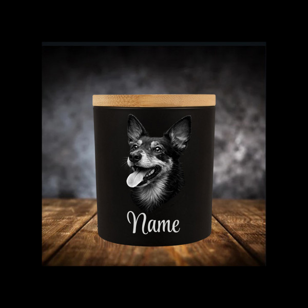 Pinscher Lichtglas | Erinnerungsglas Matt Schwarz 400ml | Gravur Hunderasse mit Name Personalisiert