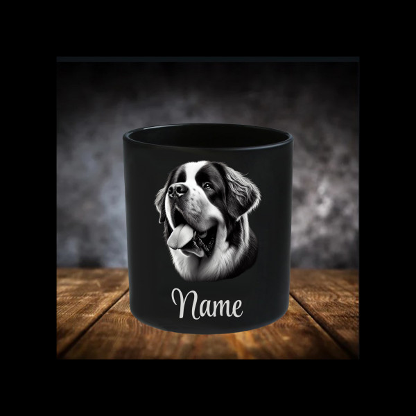 Bernhardiner Leckerliglas | Kerzenglas Matt Schwarz | Gravur Hunderasse mit Name Personalisiert