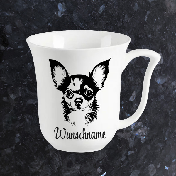 Chihuahua Hund Kaffeebecher Weiß 320ml mit Name Personalisiert