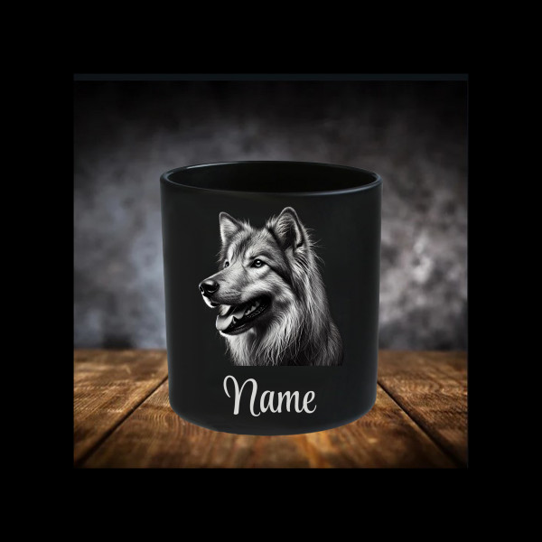 Irischer Wolfshund Leckerliglas | Kerzenglas Matt Schwarz| Gravur Hunderasse mit Name Personalisiert