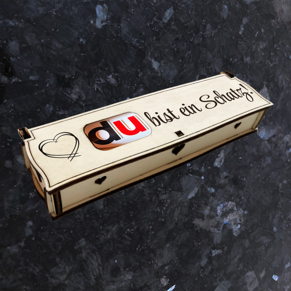 Du bist ein Schatz! | Lasergravur auf Holz Geschenkbox mit Schokoriegel | Neues Design