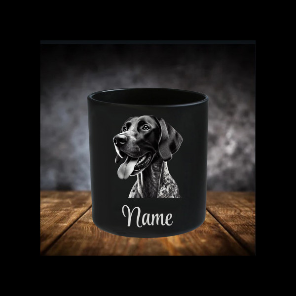 Deutsch Kurzhaar Leckerliglas | Kerzenglas Matt Schwarz 400ml | Gravur Hunderasse mit Name Personali