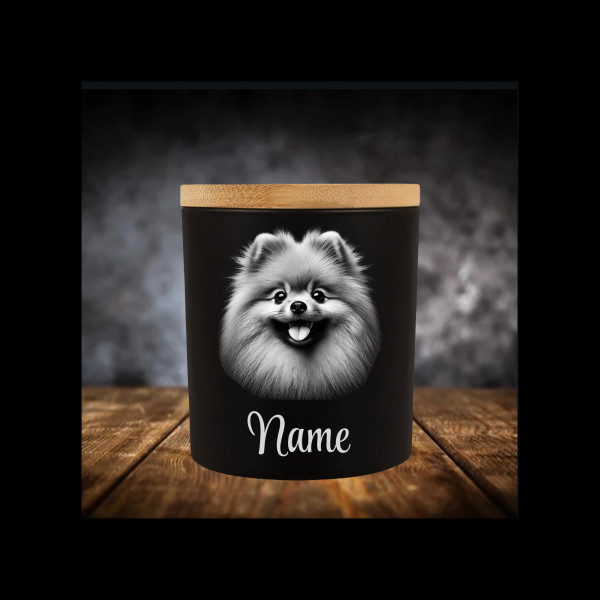 Zwergspitz Leckerliglas | Kerzenglas Matt Schwarz | Gravur Hunderasse mit Name Personalisiert