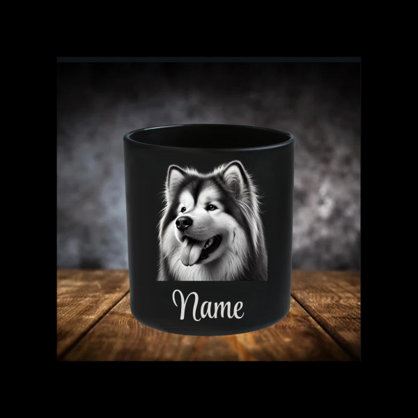 Alaskan Malamute Leckerliglas Kerzenglas Schwarz Gravur Hund mit Name Personalisiert
