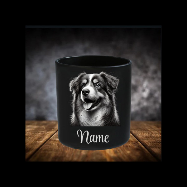 Australian Shepherd Leckerliglas | Kerzenglas Schwarz | Gravur Hund mit Name Personalisiert
