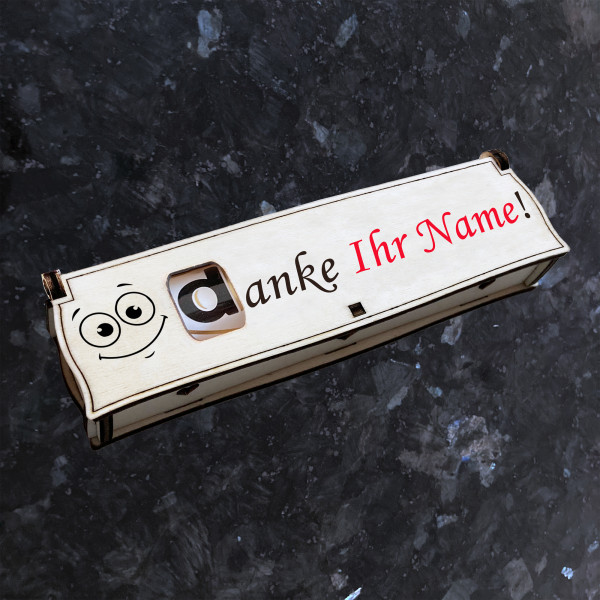 Danke mit Wunschname! | Gravur auf Holz Geschenkbox mit Schokoriegel | Neues Design