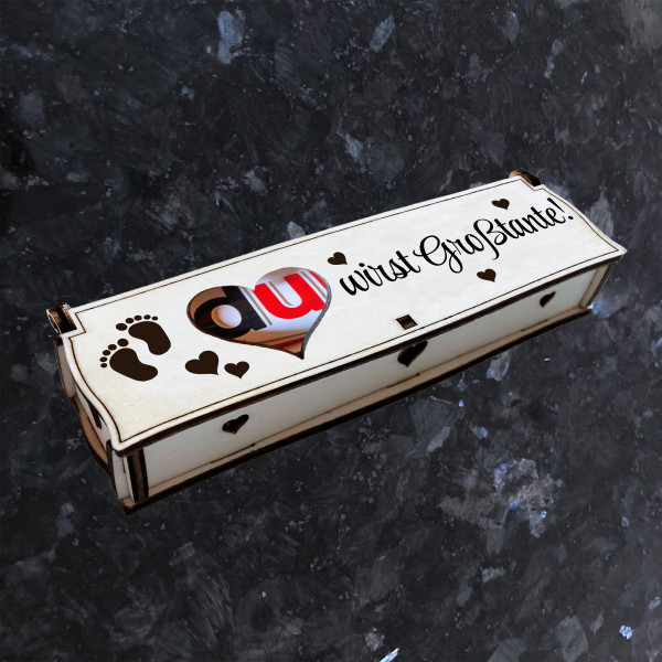Du wirst Großtante! | Gravur auf Holz Geschenkbox mit Schokoriegel | Neues Design