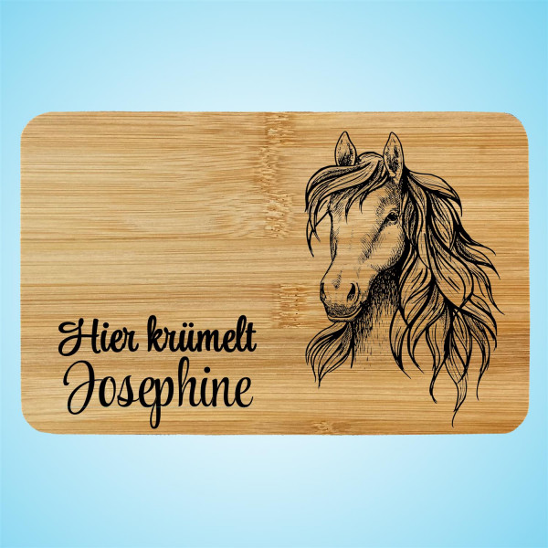 Frühstücksbrett Holz mit Lasergravur Pferde Personalisiert