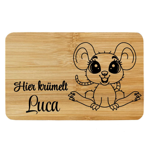 Brettchen Bambus Holz Lasergravur Maus 2 Personalisiert