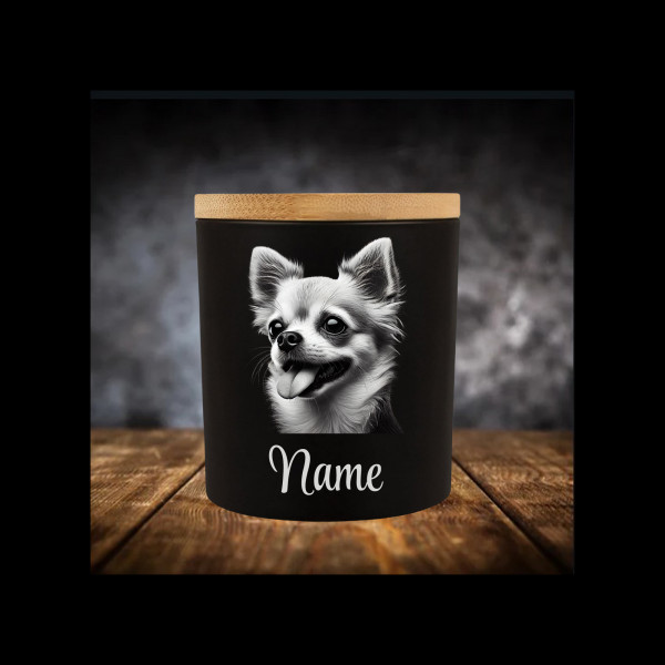 Chihuahua Leckerliglas | Kerzenglas Matt Schwarz 400ml | Gravur Hunderasse mit Name Personalisiert