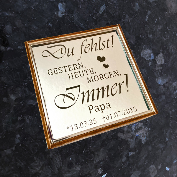 Kleine Spiegel - Lichtbox mit Gravur "Du fehlst...." Personalisiert