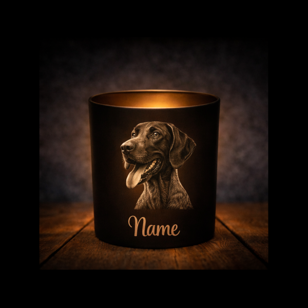 Deutsch Kurzhaar Lichtglas | Erinnerungsglas Matt Schwarz | Gravur Hund mit Name Personalisiert