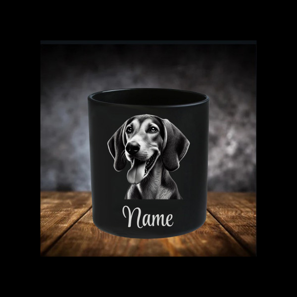American Foxhound Leckerliglas | Kerzenglas Matt Schwarz 400ml | Gravur Hunderasse mit Name Personal