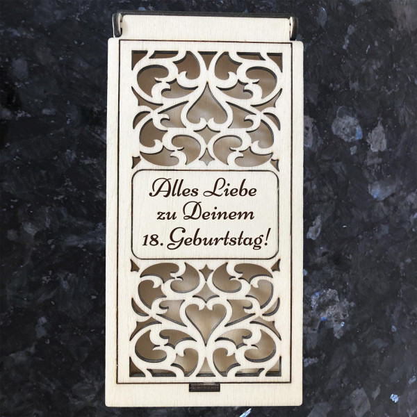 Geld / Gutschein Holz Geschenkbox mit Gravur Personalisiert