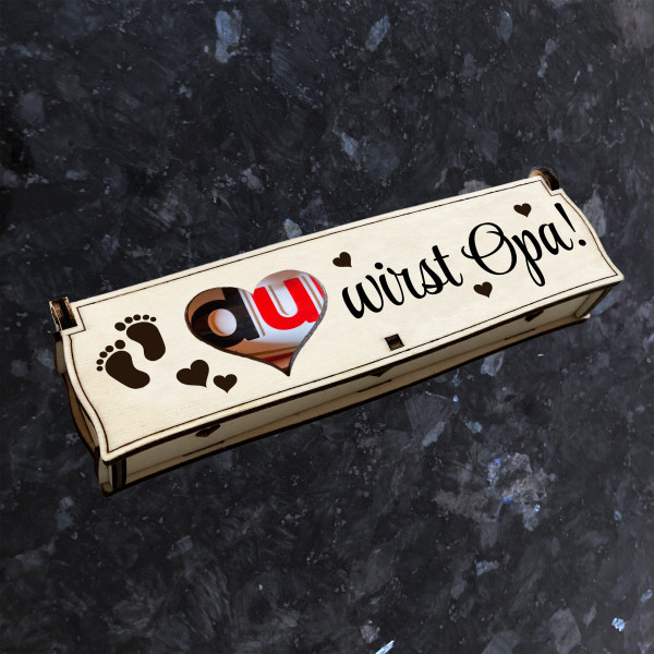 Du wirst Opa! | Gravur auf Holz Geschenkbox mit Schokoriegel | Neues Design