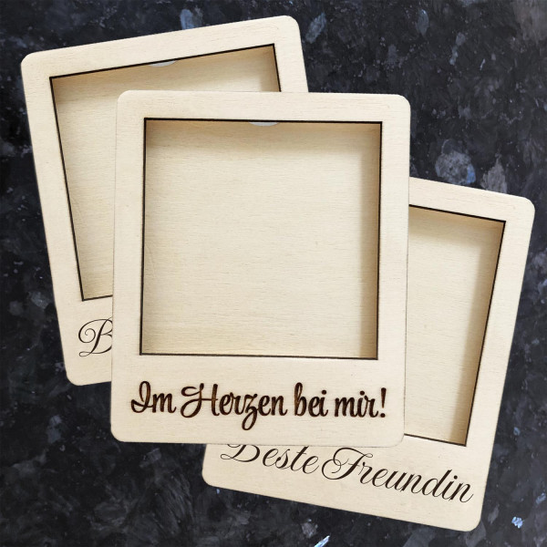 Kühlschrankmagnet Holz Polaroid Bilderrahmen mit Gravur