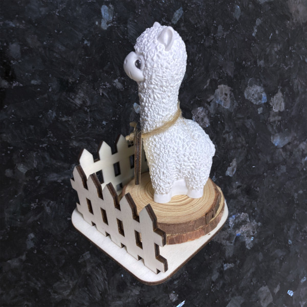 Niedliche Alpaka Figur Keramik - Holz Deko