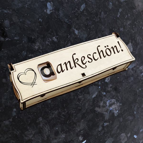 Dankeschön! | Gravur auf Holz Geschenkbox mit Schokoriegel | Neues Design