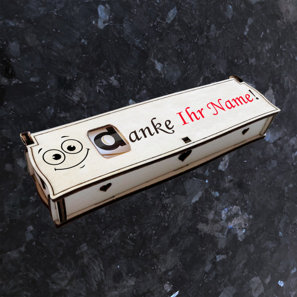 Danke mit Wunschname! | Gravur auf Holz Geschenkbox mit Schokoriegel | Neues Design