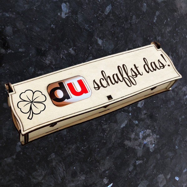 Du schaffst das! / Rechteck | Lasergravur auf Holz Geschenkbox mit Schokoriegel | Neues Design