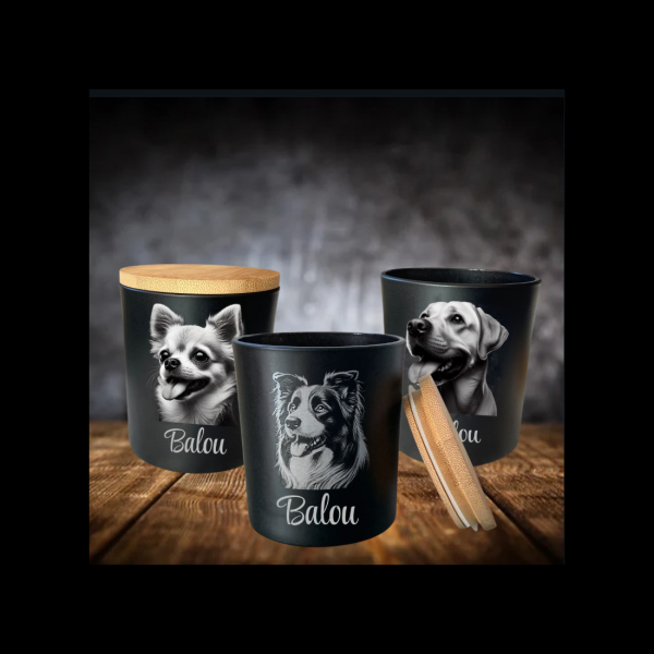 Border Collie Leckerliglas Kerzenglas Schwarz Gravur Hunderasse mit Name Personalisiert