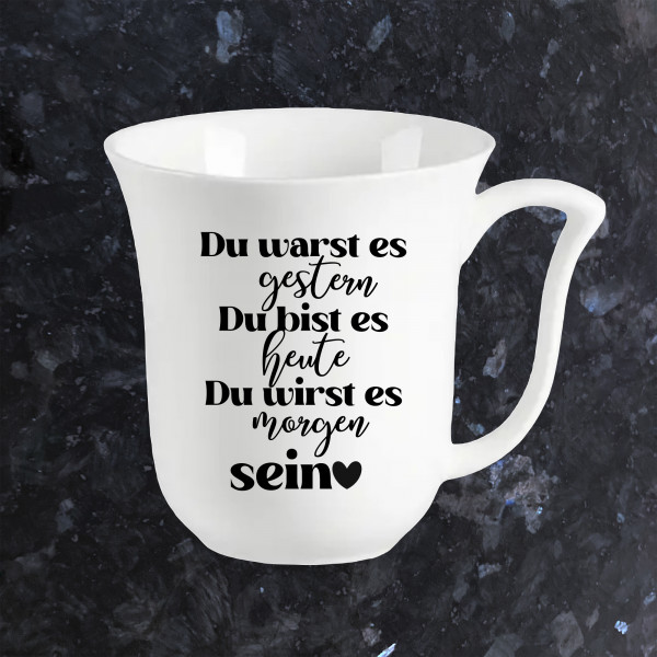 Gestern, Heute, Morgen | Spruch Kaffeebecher 320ml Weiß