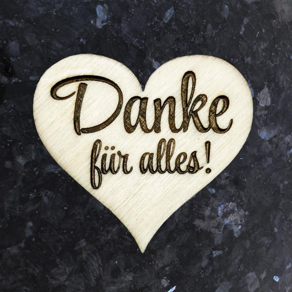 Danke für Alles - Herz Kühlschrankmagnet Holz mit Gravur Spruch