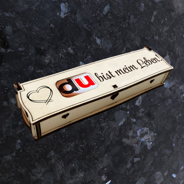 Du bist mein Leben! | Lasergravur auf Holz Geschenkbox mit Schokoriegel | Neues Design