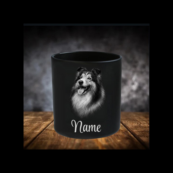 Collie Lichtglas | Erinnerungsglas Matt Schwarz 400ml | Gravur Hunderasse mit Name Personalisiert