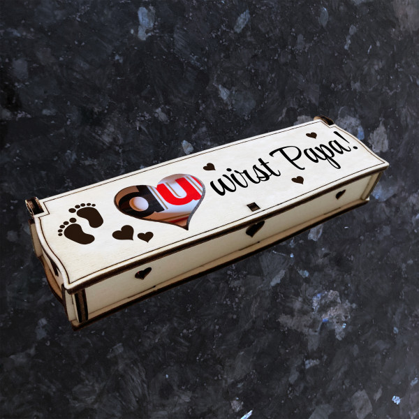 Du wirst Papa! | Gravur auf Holz Geschenkbox mit Schokoriegel | Neues Design