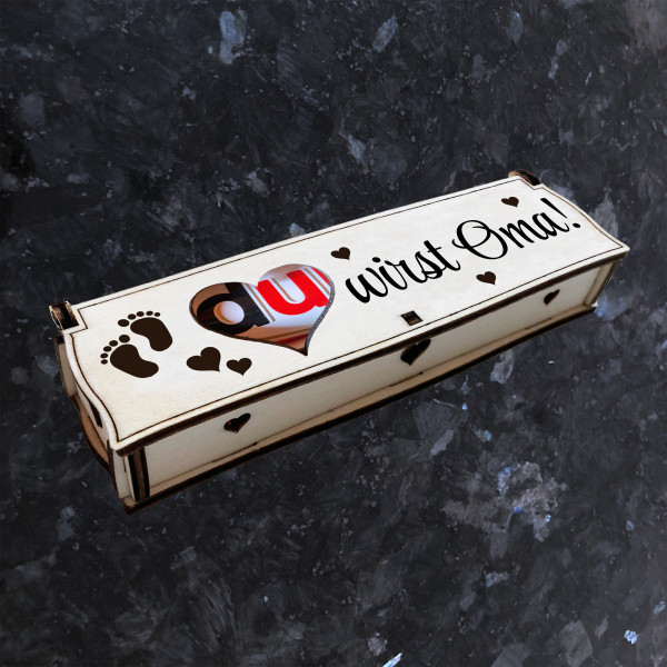 Du wirst Oma! | Gravur auf Holz Geschenkbox mit Schokoriegel | Neues Design