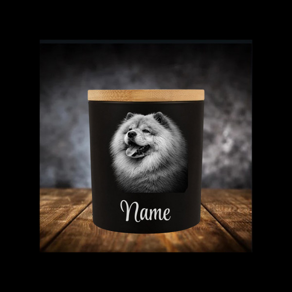 Chow Chow Leckerliglas | Kerzenglas Matt Schwarz | Gravur Hunderasse mit Name Personalisiert