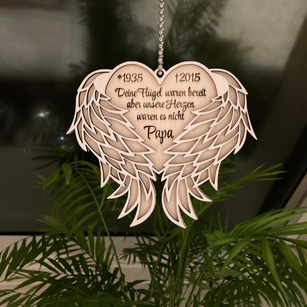 Herz Engelsflügel Holz Ornament mit Gravur Erinnerungsgeschenk Personalisiert