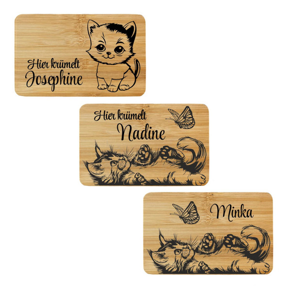 Frühstücksbrett Holz Lasergravur Katze Personalisiert