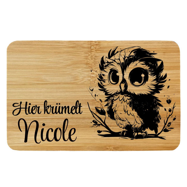 Brettchen Bambus Holz Lasergravur Eule Personalisiert