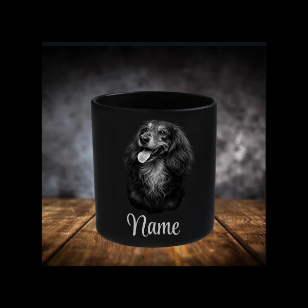Dachshund Lichtglas | Erinnerungsglas Matt Schwarz | Gravur Hunderasse mit Name Personalisiert