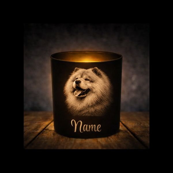 Chow Chow Leckerliglas | Kerzenglas Matt Schwarz | Gravur Hunderasse mit Name Personalisiert