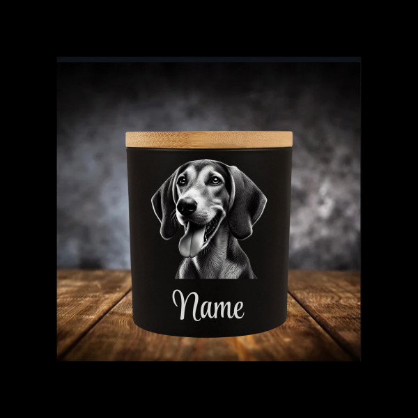 American Foxhound Leckerliglas | Kerzenglas Matt Schwarz 400ml | Gravur Hunderasse mit Name Personal