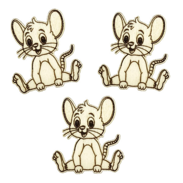 Set 3 x Holz Kühlschrankmagnet Maus Neodym Magnet