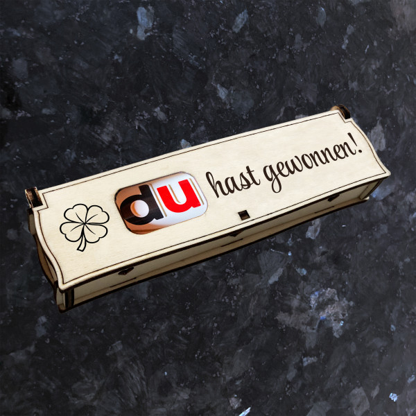 Du hast gewonnen! | Gravur auf Holz Geschenkbox mit Schokoriegel | Neues Design