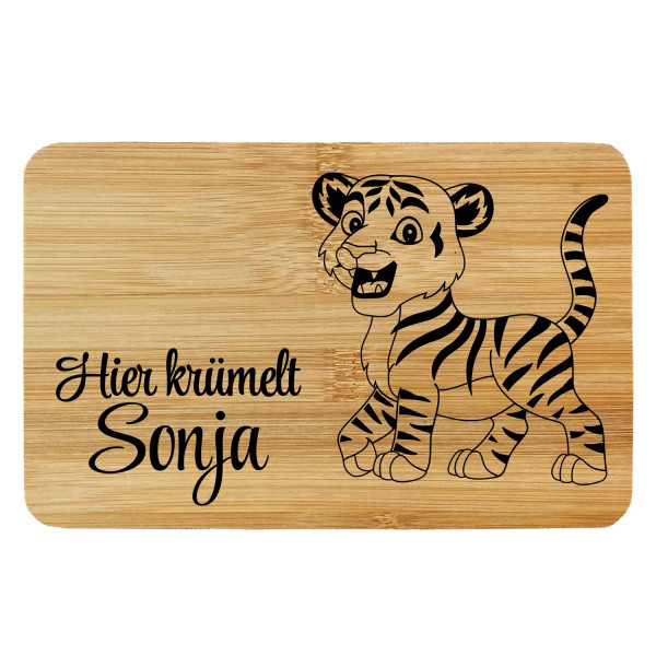 Kinder Frühstücksbrett Holz mit Gravur Tigerbaby Personalisiert