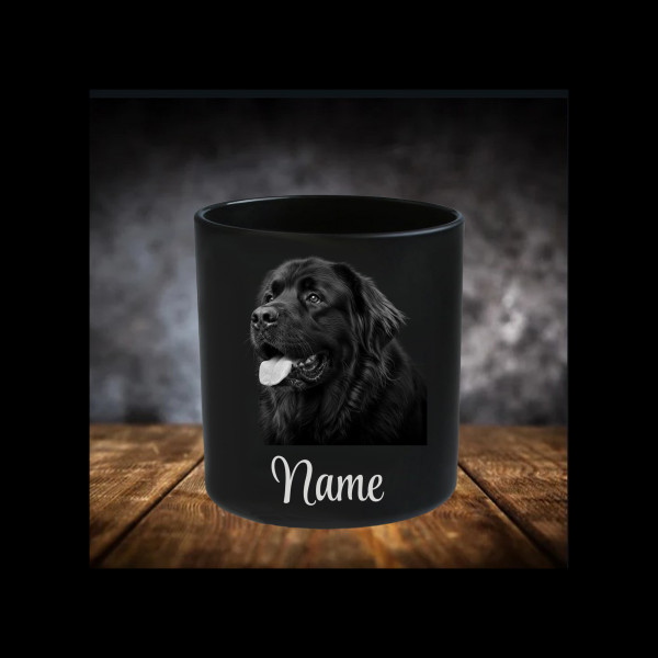 Neufundländer Leckerliglas | Kerzenglas Matt Schwarz 400ml | Gravur Hunderasse mit Name Personalisie