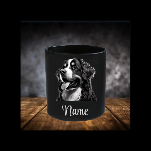 Berner Sennenhund Leckerliglas | Kerzenglas Matt Schwarz 400ml | Gravur Hunderasse mit Name Personal
