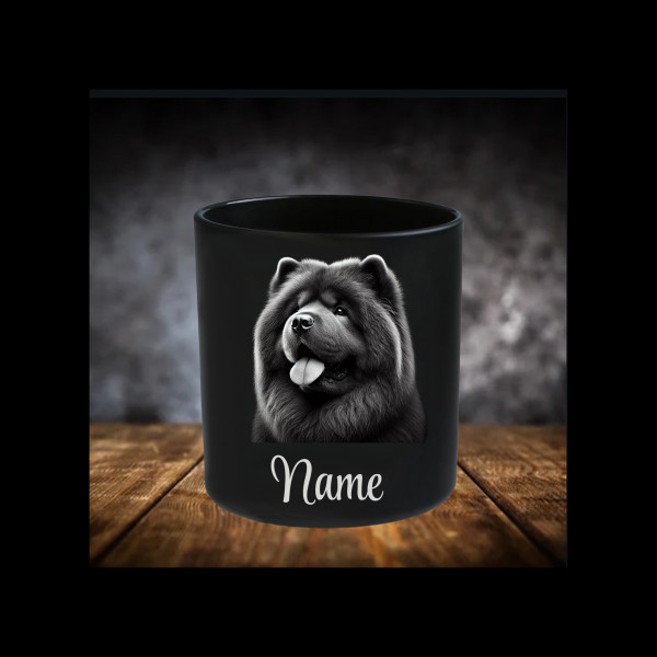 Chow Chow Leckerliglas | Kerzenglas Matt Schwarz | Gravur Hunderasse mit Name Personalisiert