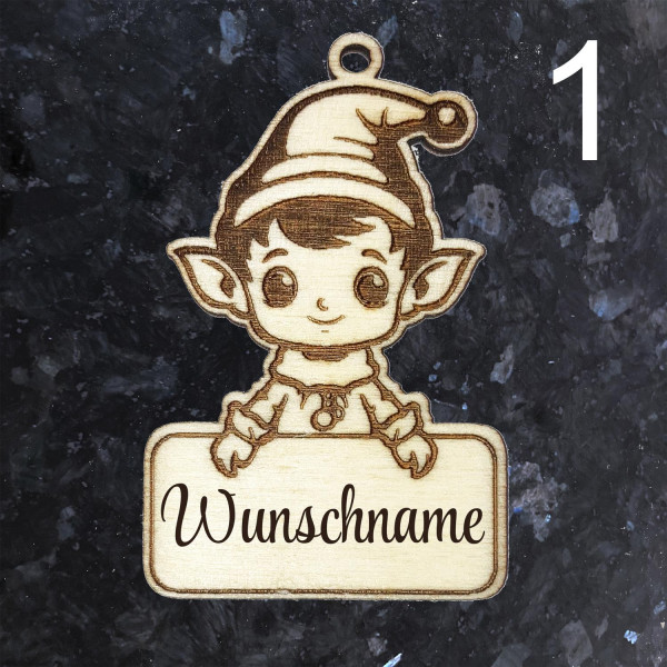 Holz Geschenkanhänger Elfe mit Wunschname Personalisiert